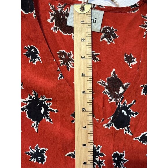 GANNI Rosemary Coral Red Pleated Flowers Floral Tiered Ruffle Summer Dress Sz XS - Picture 13 of 16